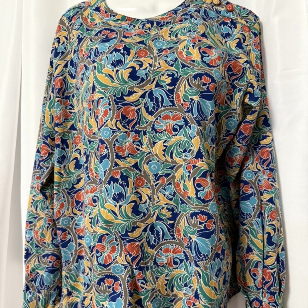 Notations Long Sleeve Blouse Colorful Floral Fairy‎ Whimsy Office Business